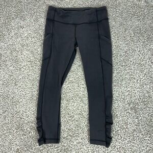 Lululemon Pants Womens 8 Black Crop Leggings Pockets Ruched Ankle Yoga Gym Sport